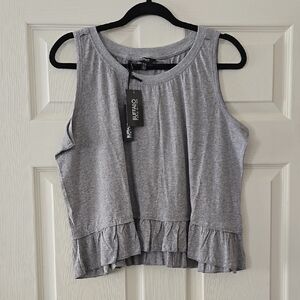 NWT Buffalo David Bitton Gray Croppee Ruffle Hem Women's Tank Top